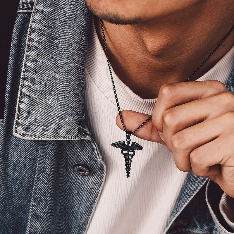 The Caduceus of Hermes Winged Snake Pendant Necklace