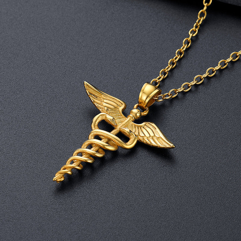 The Caduceus of Hermes Winged Snake Pendant Necklace