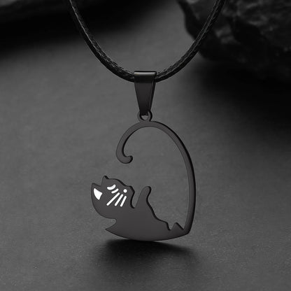 Custom Cat Heart Matching Puzzle Necklaces for Couples Bff