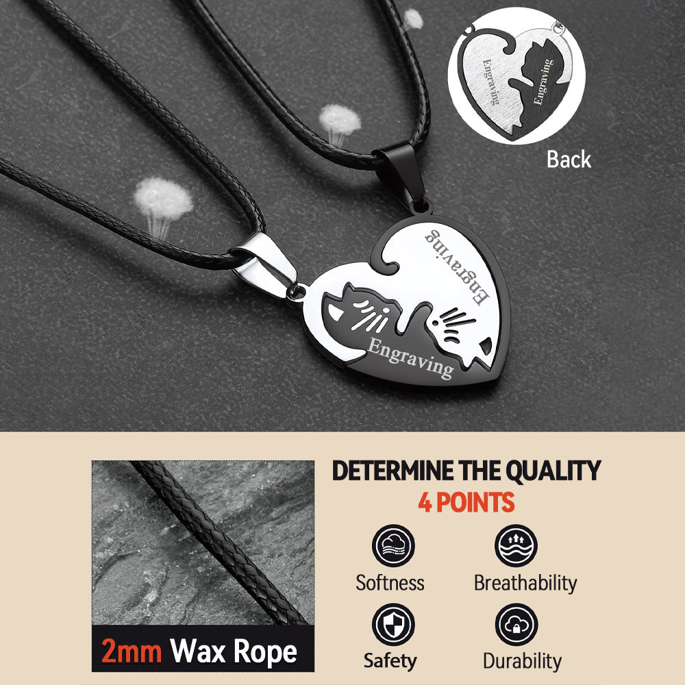 Custom Cat Heart Matching Puzzle Necklaces for Couples Bff