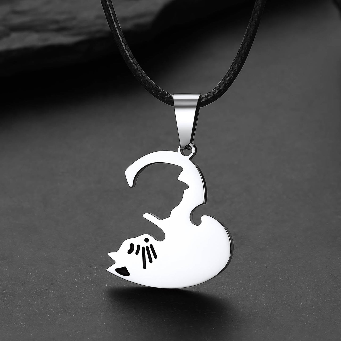 Custom Cat Heart Matching Puzzle Necklaces for Couples Bff
