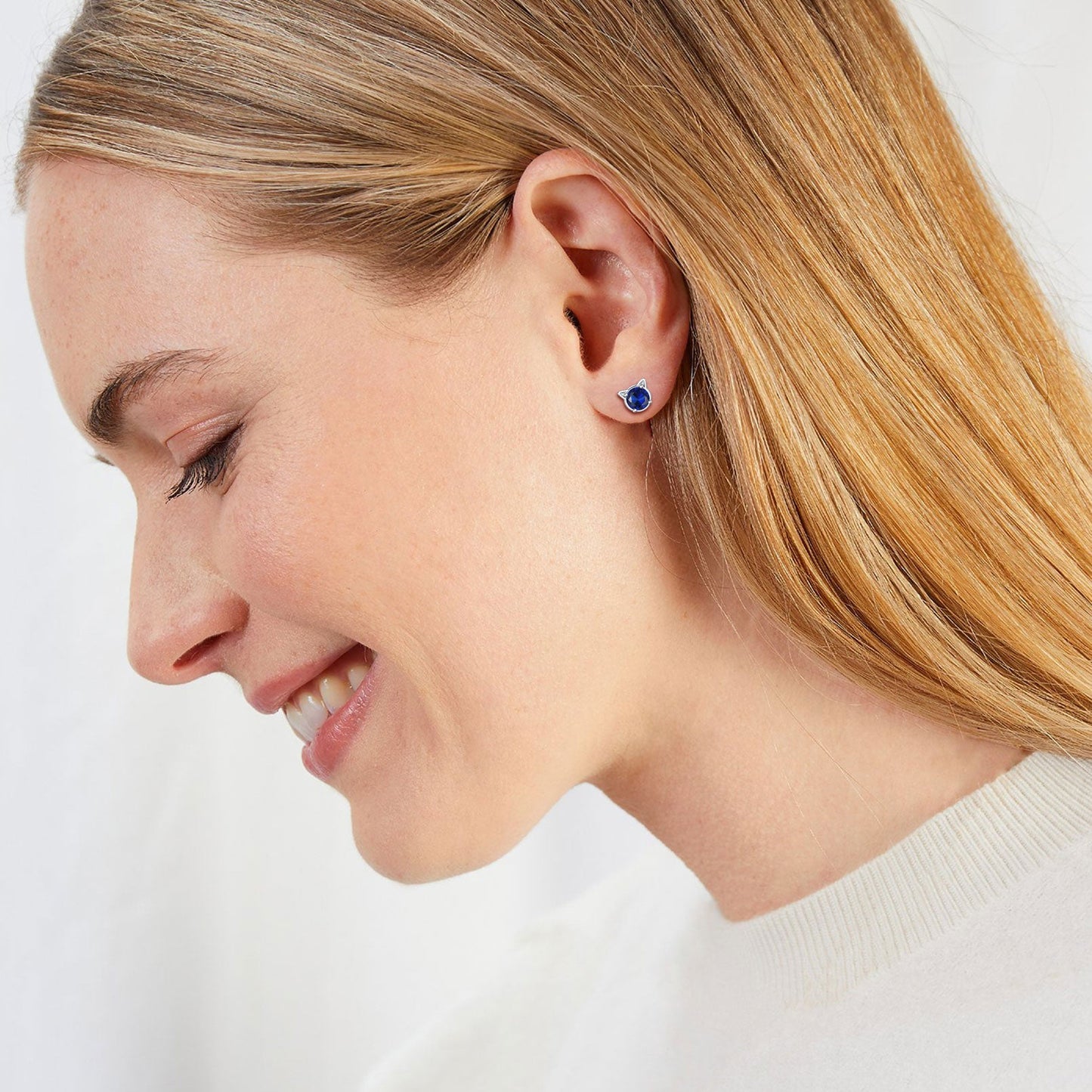 Silver Birthstone Cat Stud Earrings for Cat Lovers