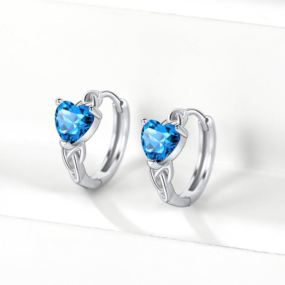 Sterling Silver Celtic Hoop Earrings With Birthstone for