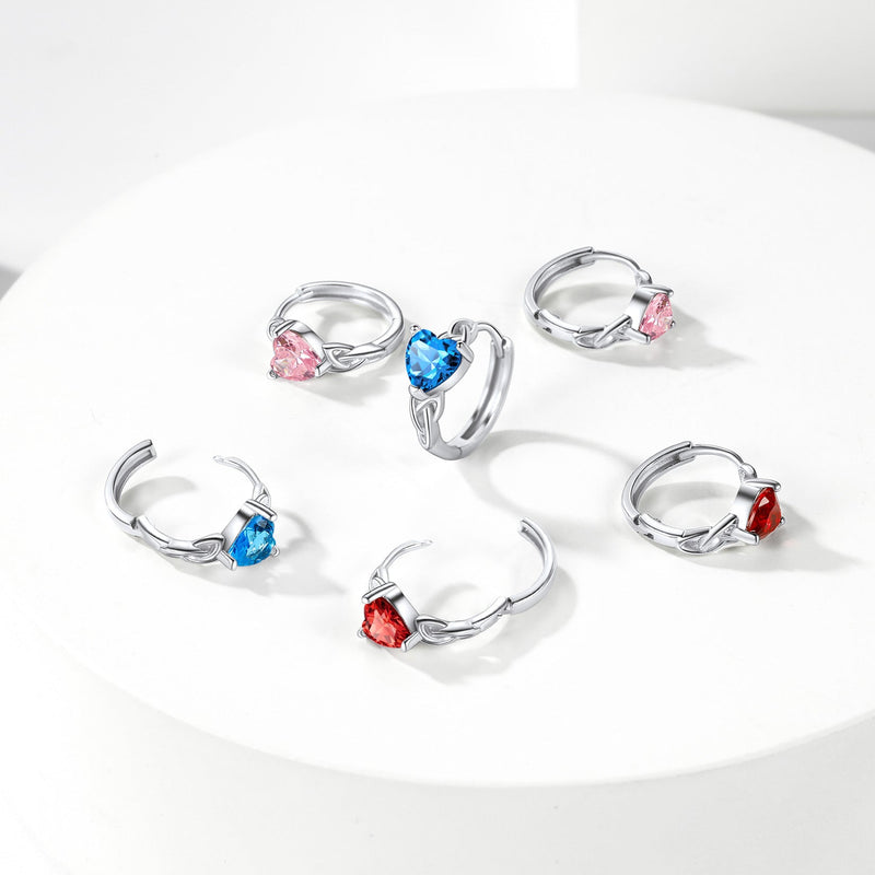 Sterling Silver Celtic Hoop Earrings With Birthstone for