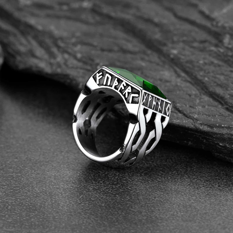 Custom Celtic Gemstone Ring With Runes for