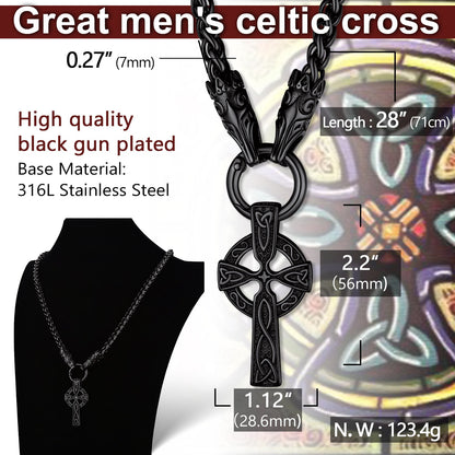 Celtic Knot Cross Necklace With Wolf Rope Chain for
