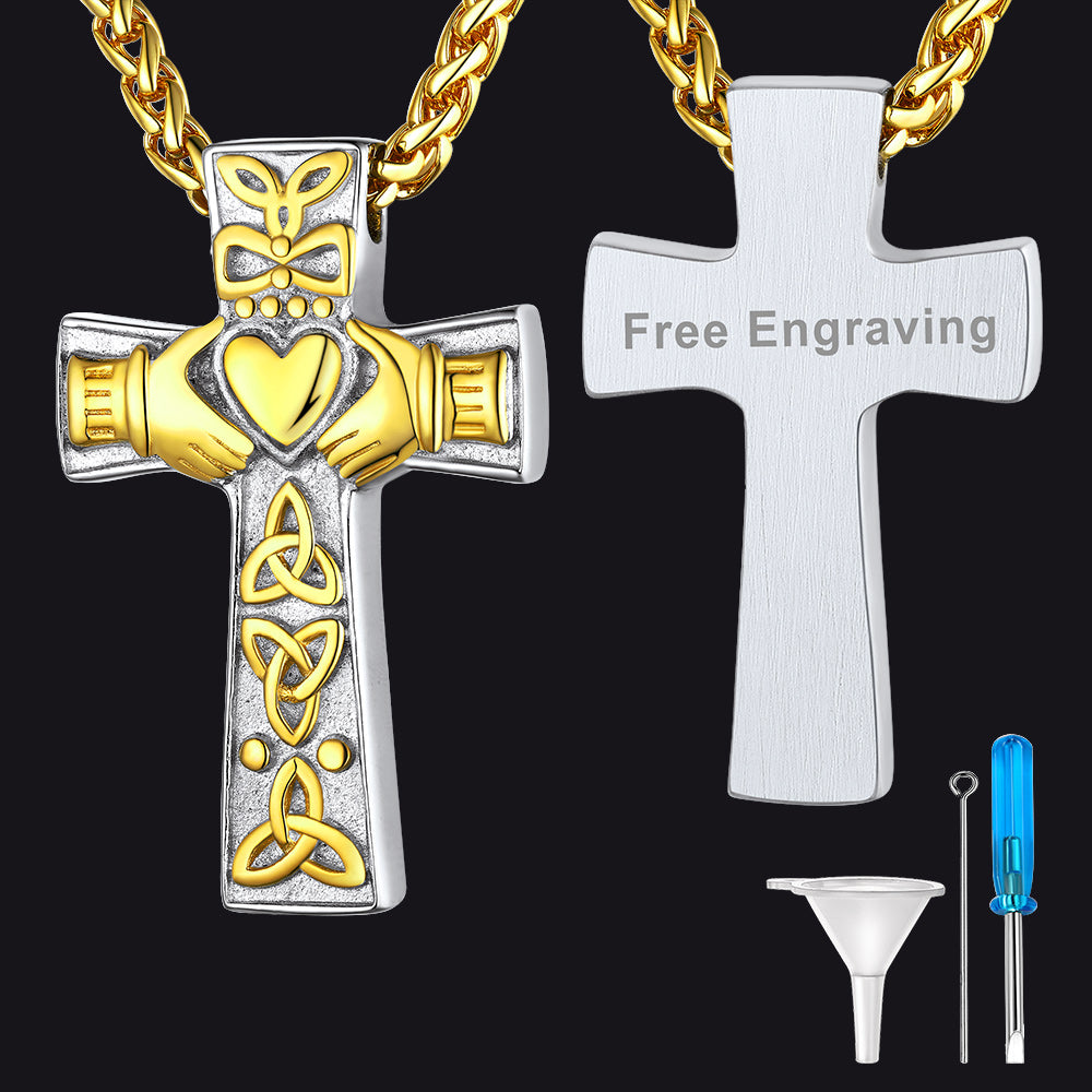 Custom Celtic Cross Urn Cremation Pendant Necklace for Ashes