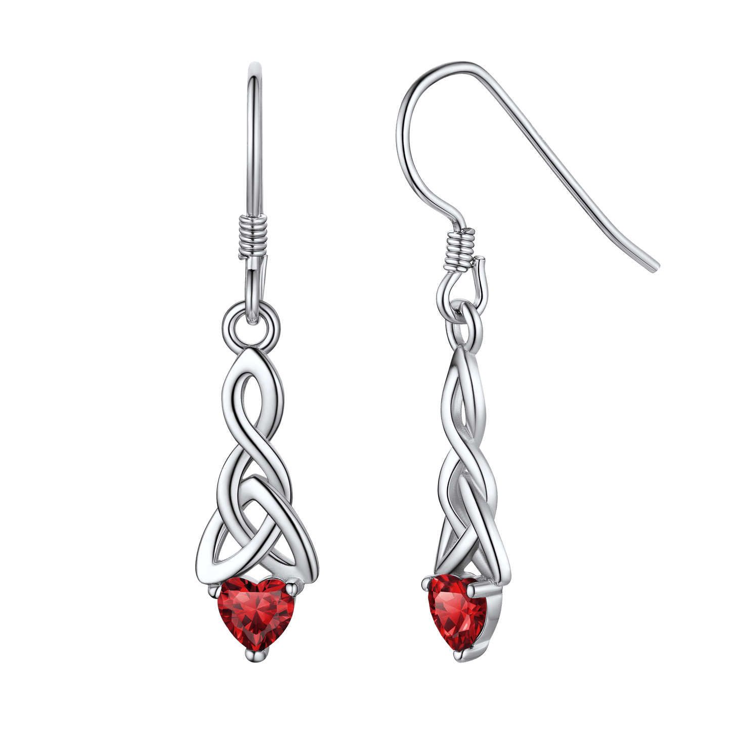 Sterling Silver Celtic Knot With Heart Birthstone Drop Earrings for