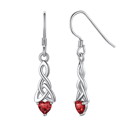 Sterling Silver Celtic Knot With Heart Birthstone Drop Earrings for