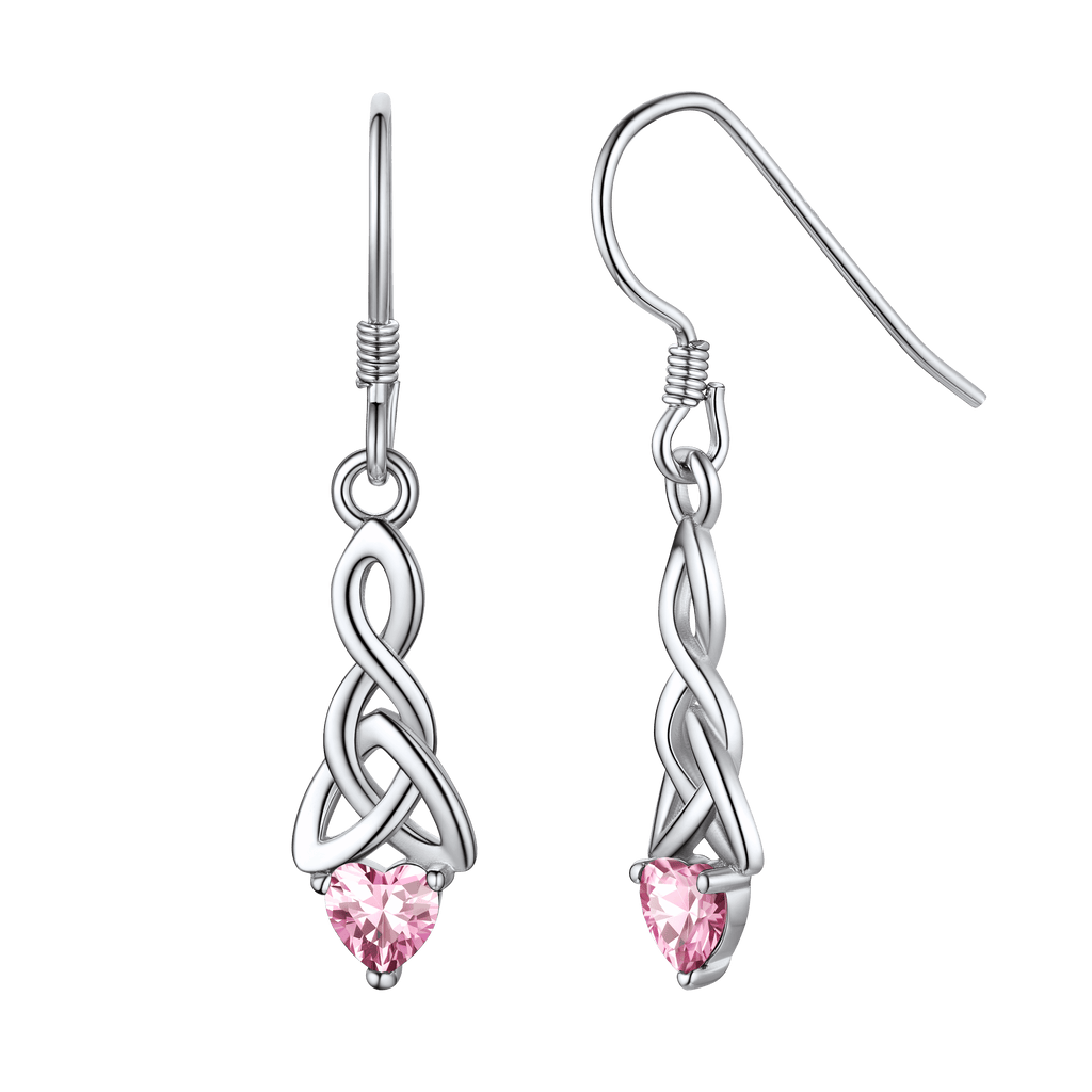 Sterling Silver Celtic Knot With Heart Birthstone Drop Earrings for