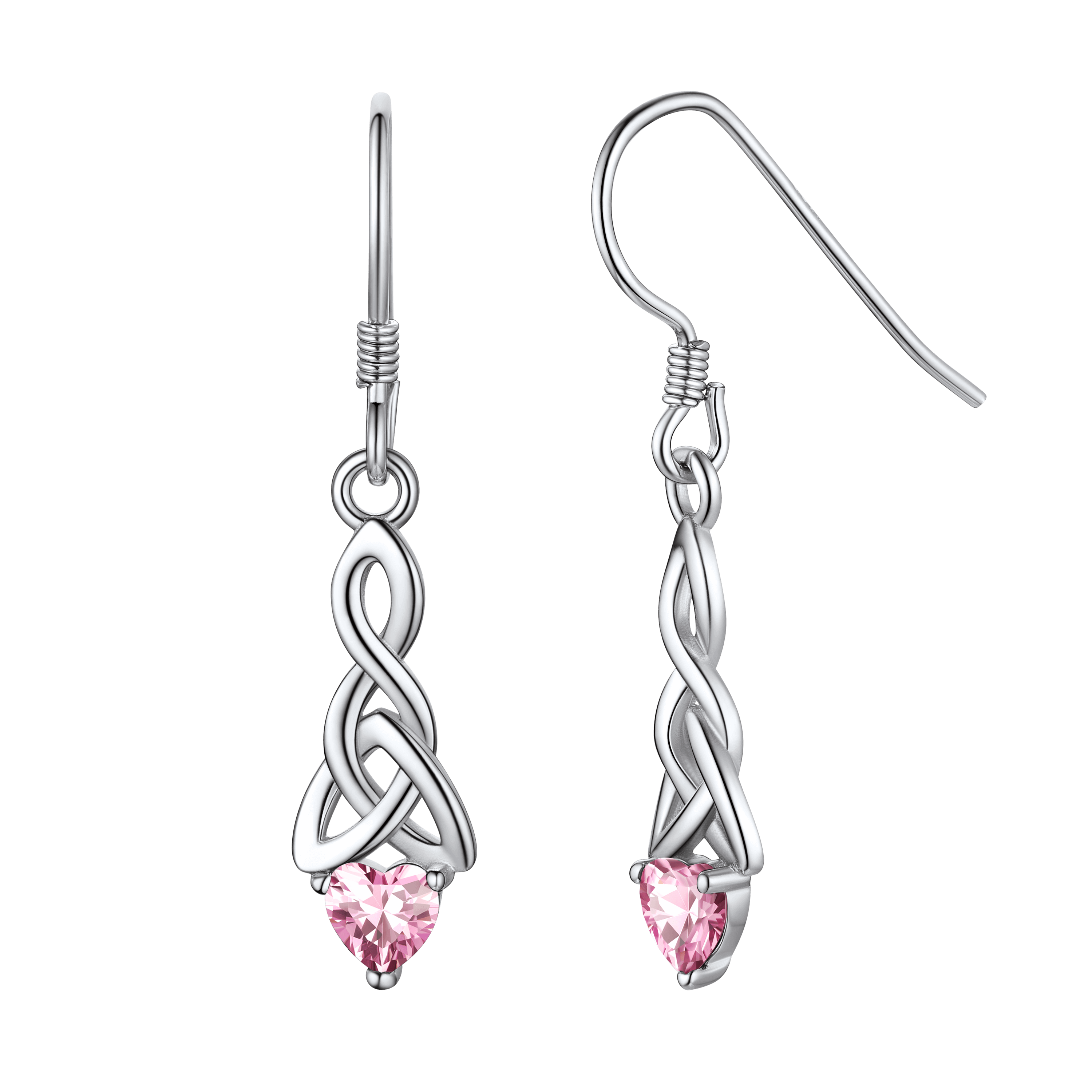Sterling Silver Celtic Knot With Heart Birthstone Drop Earrings for