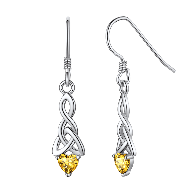 Sterling Silver Celtic Knot With Heart Birthstone Drop Earrings for