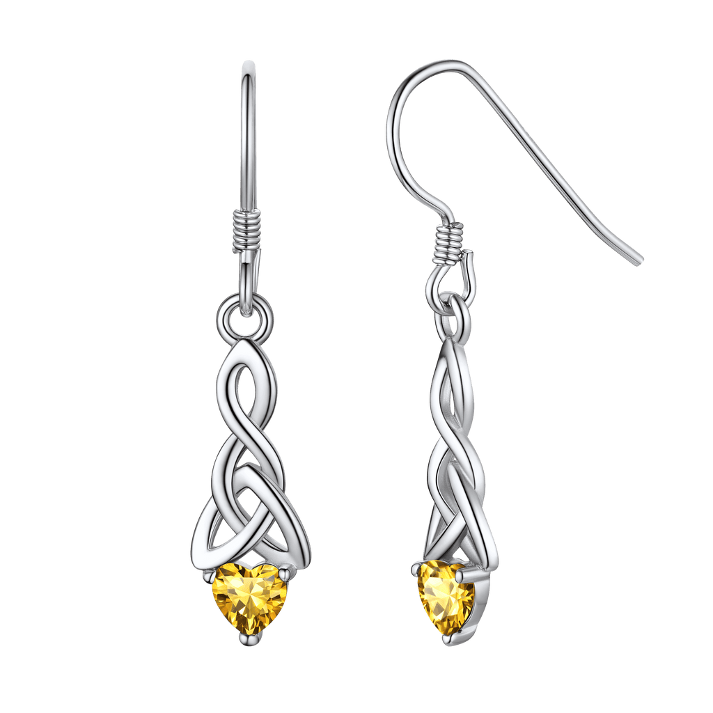 Sterling Silver Celtic Knot With Heart Birthstone Drop Earrings for