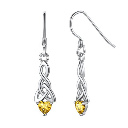 Sterling Silver Celtic Knot With Heart Birthstone Drop Earrings for