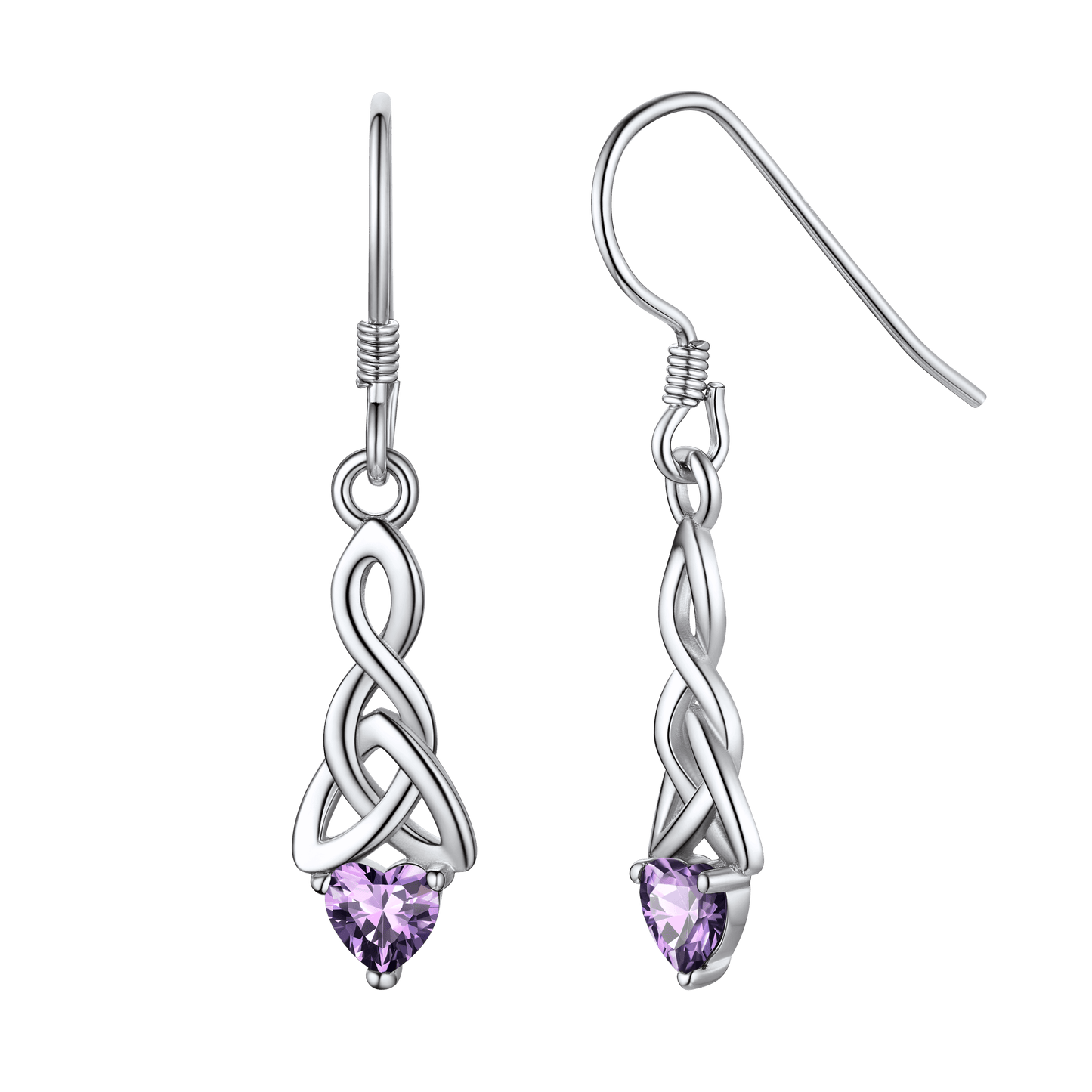 Sterling Silver Celtic Knot With Heart Birthstone Drop Earrings for