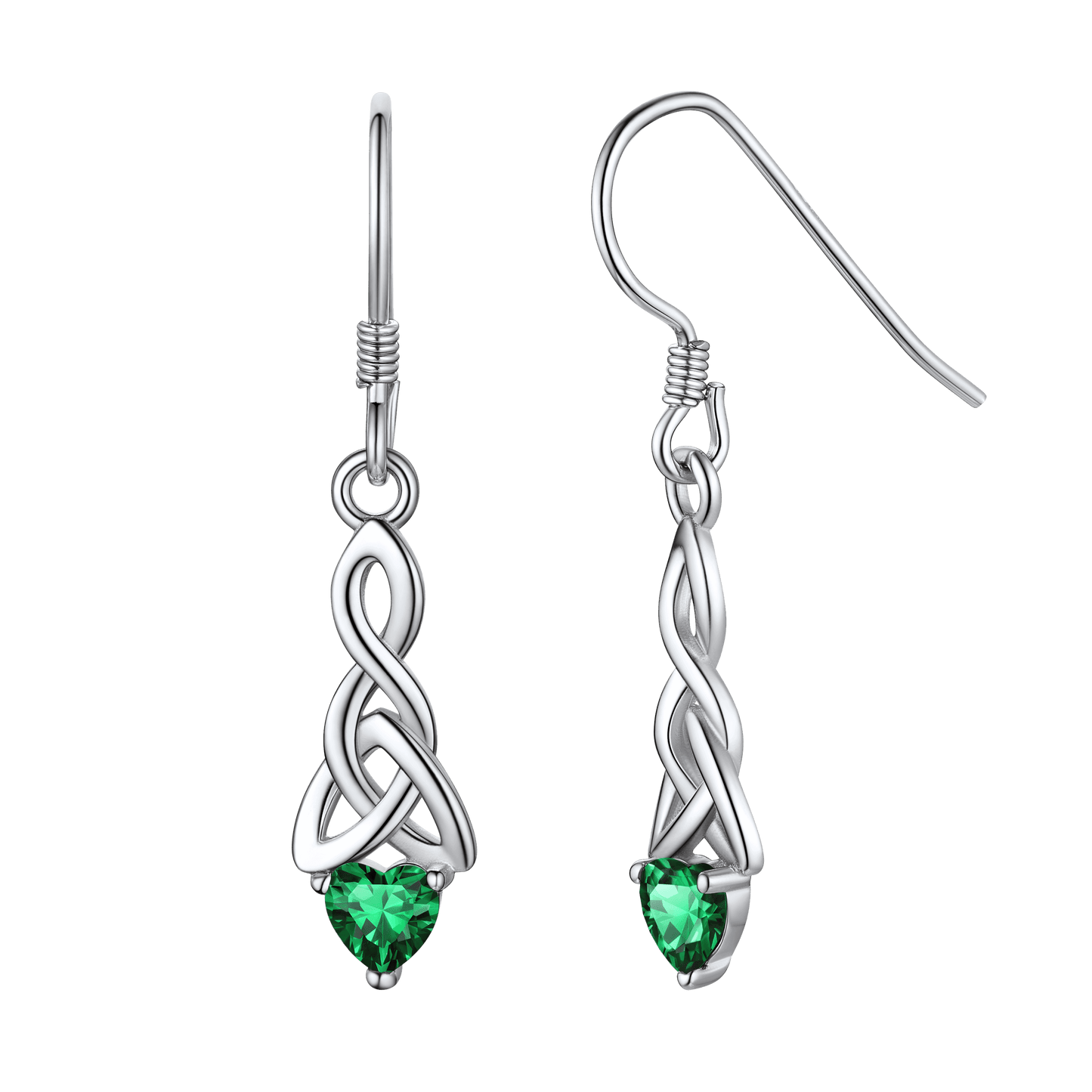 Sterling Silver Celtic Knot With Heart Birthstone Drop Earrings for