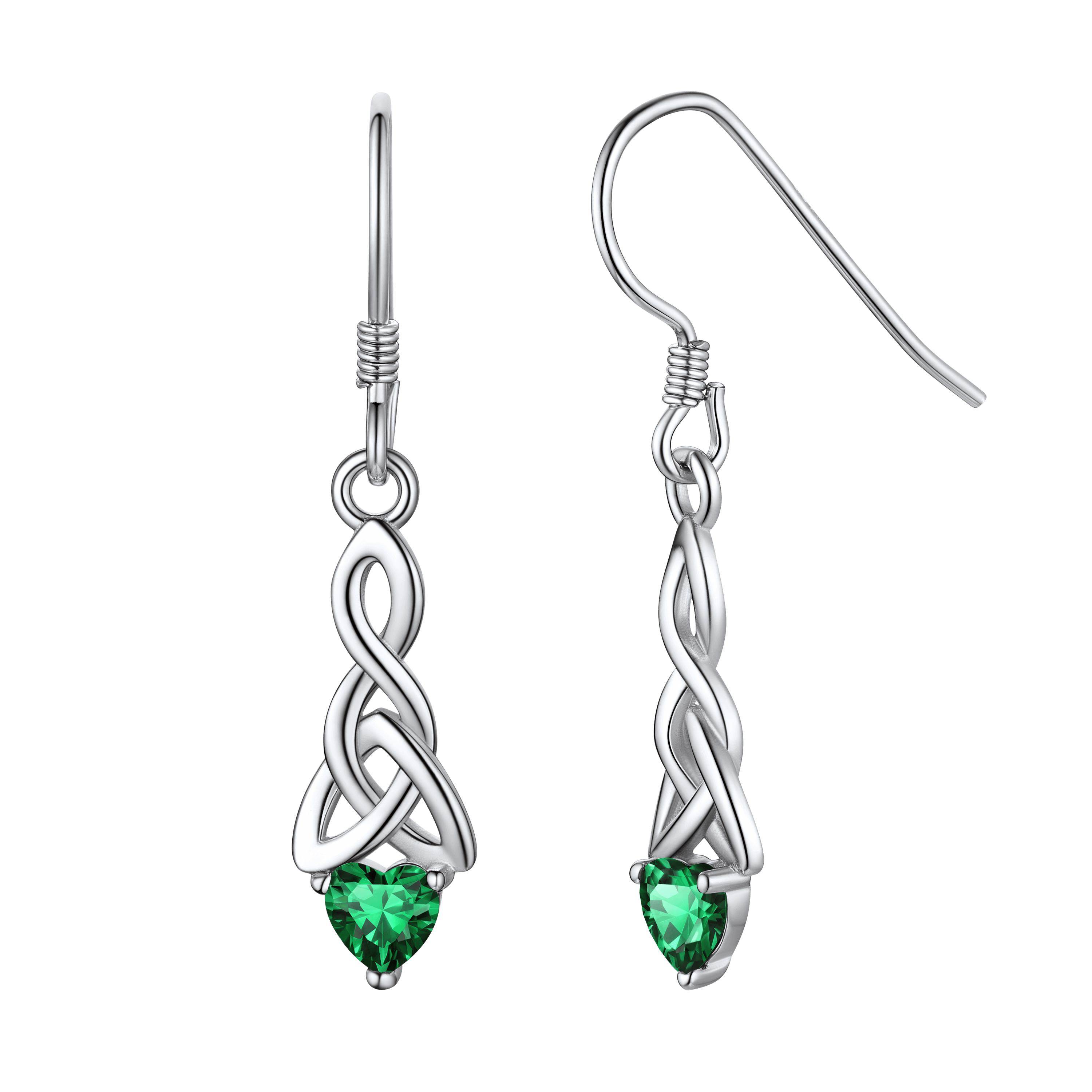 Sterling Silver Celtic Knot With Heart Birthstone Drop Earrings for