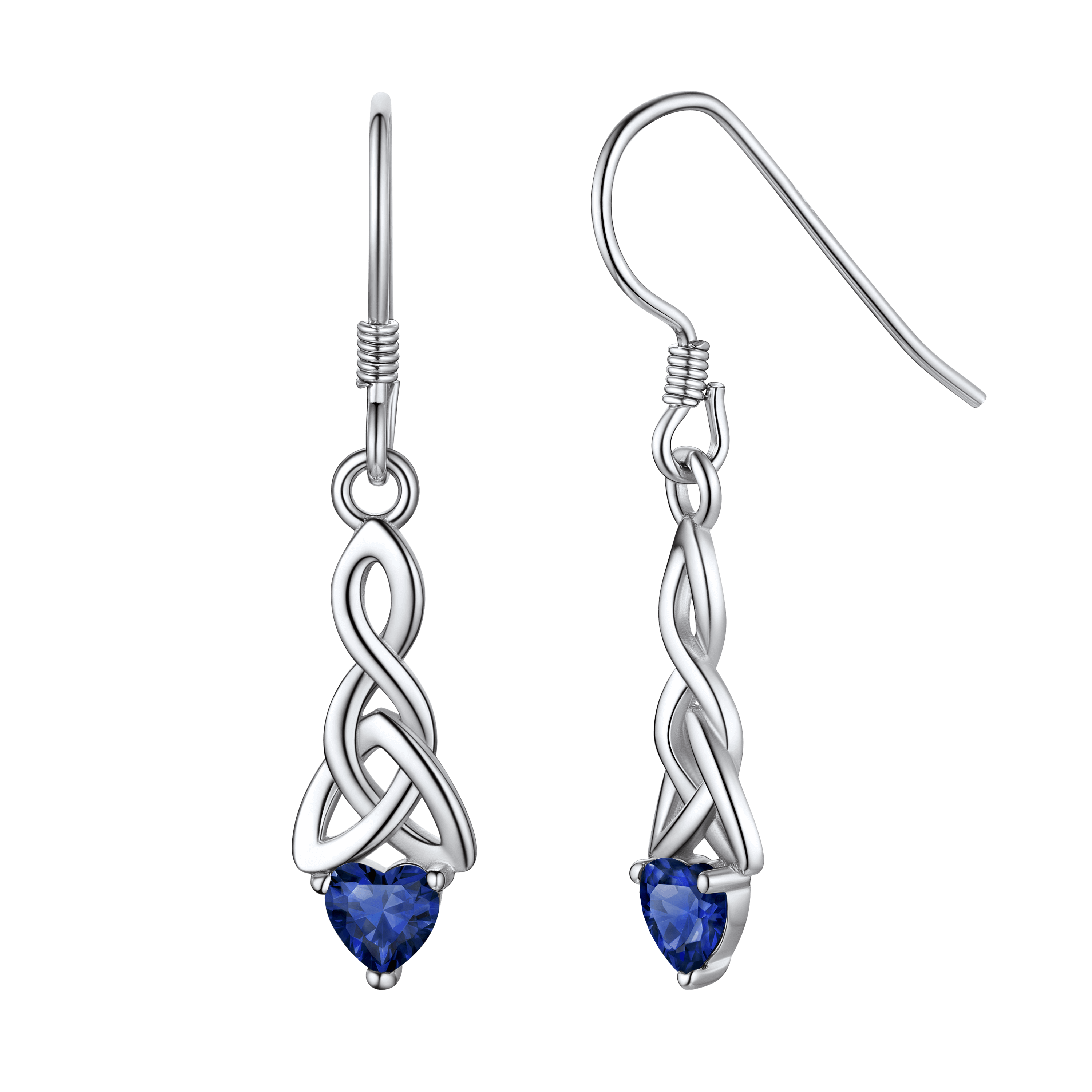 Sterling Silver Celtic Knot With Heart Birthstone Drop Earrings for
