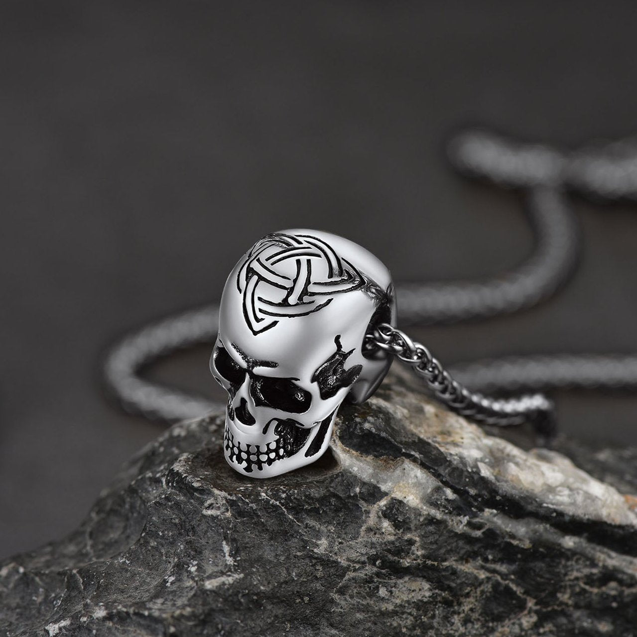 Gothic Celtic Skull Pendant Necklace for