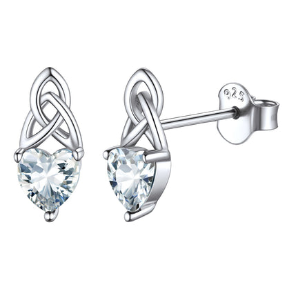 Sterling Silver Irish Celtic Knot Birthstone Stud Earrings for