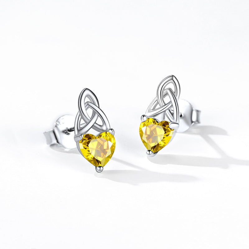 Sterling Silver Irish Celtic Knot Birthstone Stud Earrings for