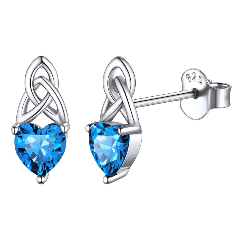 Sterling Silver Irish Celtic Knot Birthstone Stud Earrings for