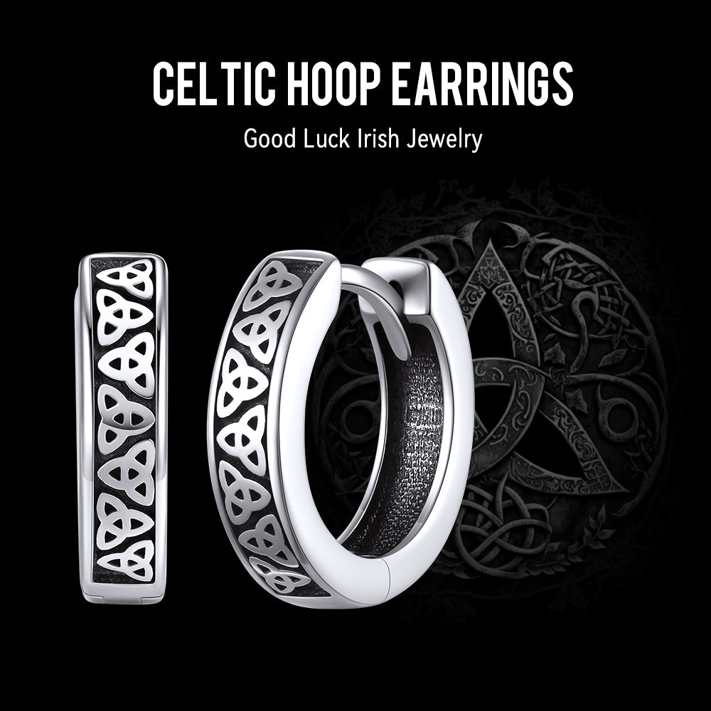 Sterling Silver Celtic Knot Huggie Hoop Earrings for