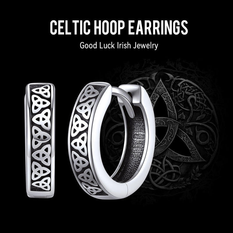 Sterling Silver Celtic Knot Huggie Hoop Earrings for
