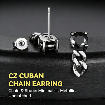 Black Cubic Zirconia Chain Link Dangle Stud Earrings for