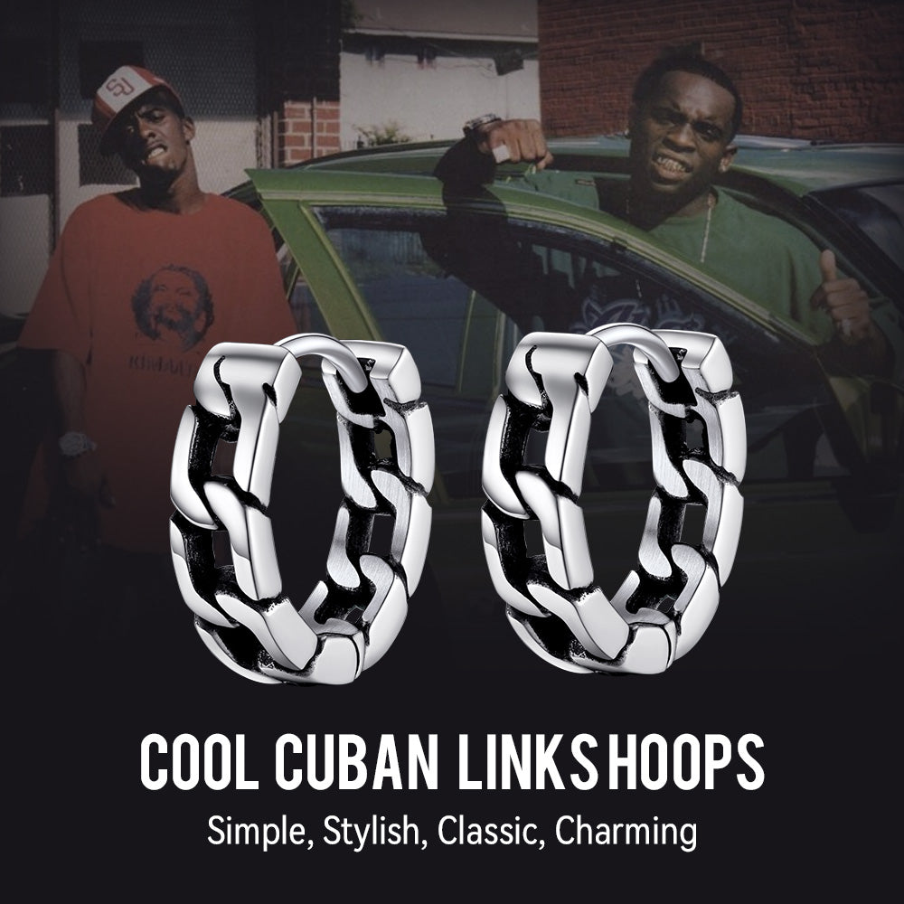 Chunky Cuban Chain Huggie Hoop Earrings for