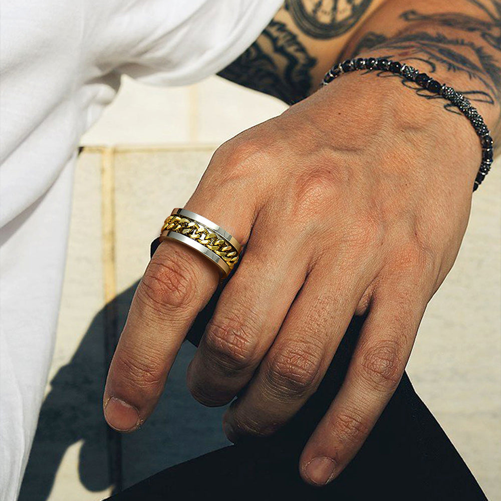 Cuban Chain Link Fidget Spinner Anxiety Ring for