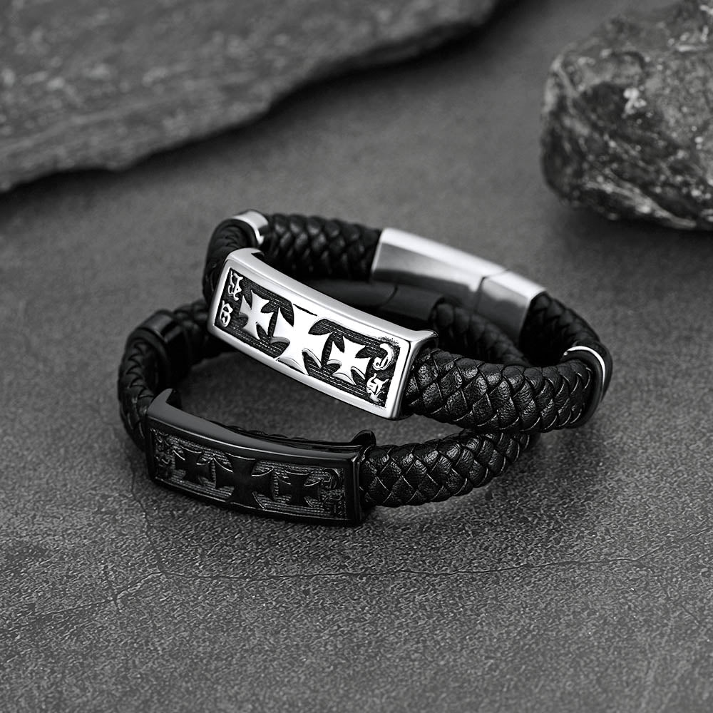 Christian Knights Templar Cross Leather Bracelet for