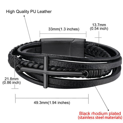 Christian Cross Braided Leather Bracelet Gift for