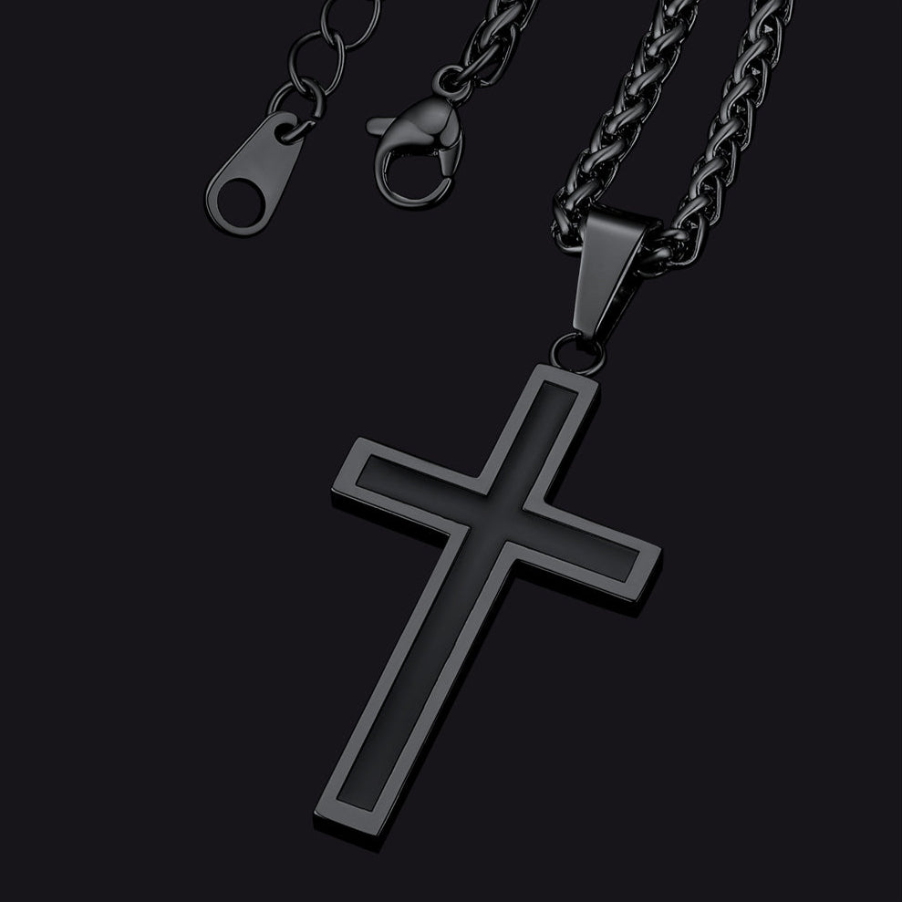 Christian Black Enamel Cross Necklace for