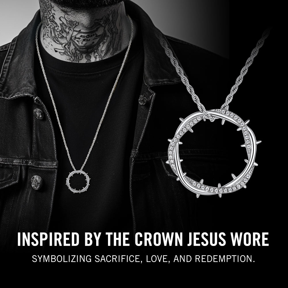 Christian Jesus Crown of Thorns Circle Pendant Necklace for