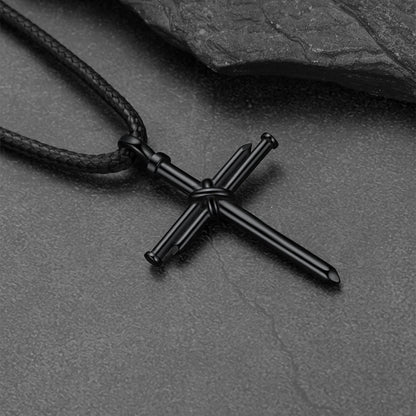 Christian Nail Cross Pendant Braided Leather Necklace for Dad Huasband