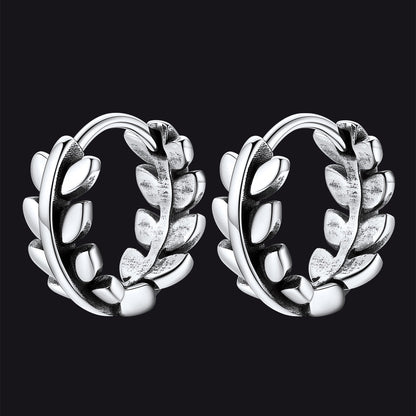 Sterling Silver Small Leaf Hoop Huggie Earrings for