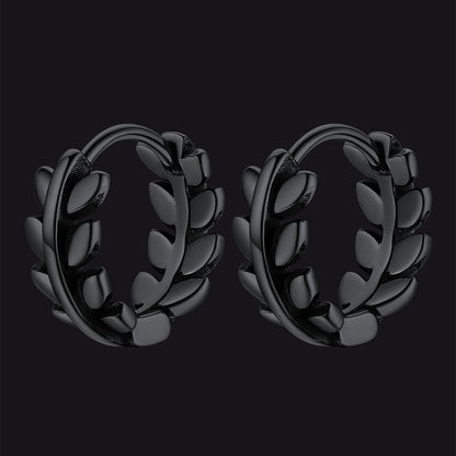 Sterling Silver Small Leaf Hoop Huggie Earrings for