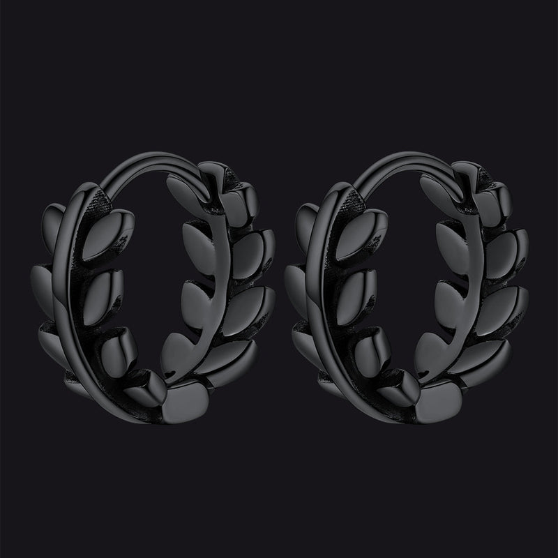 Sterling Silver Small Leaf Hoop Huggie Earrings for