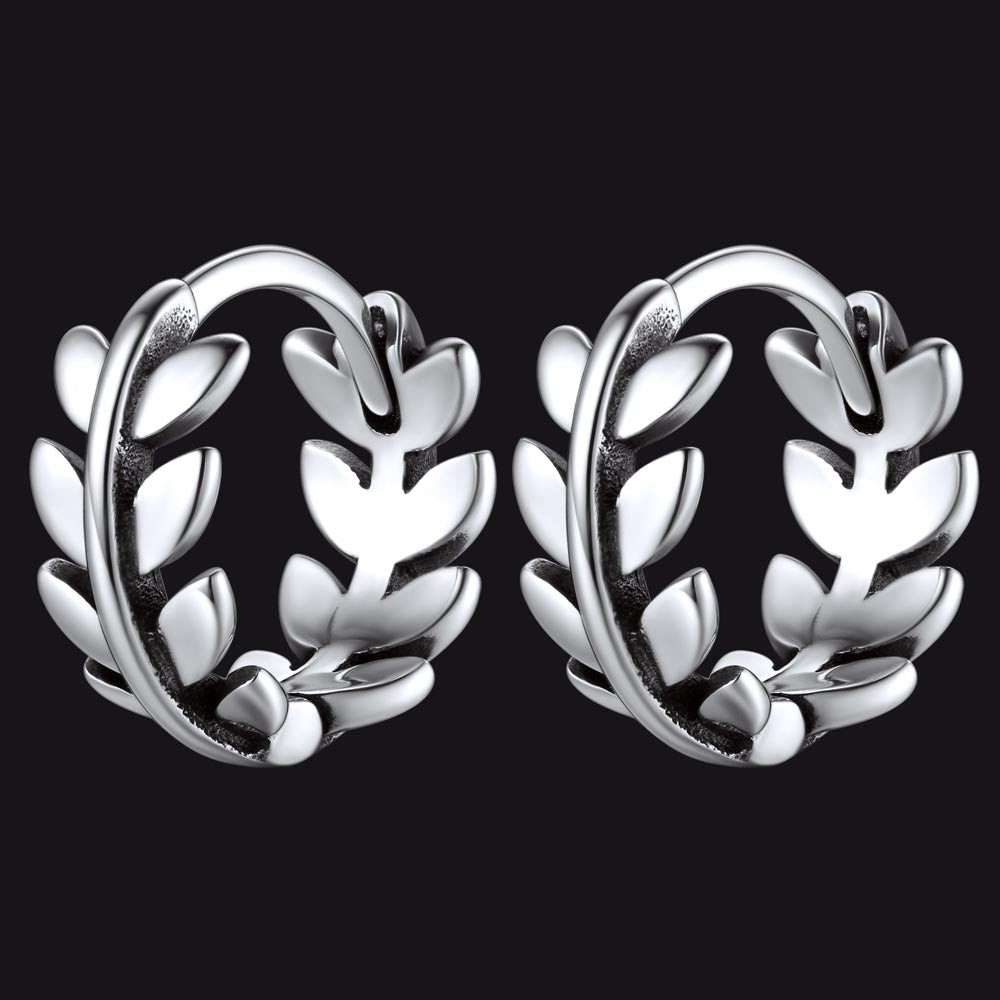 Sterling Silver Small Leaf Hoop Huggie Earrings for