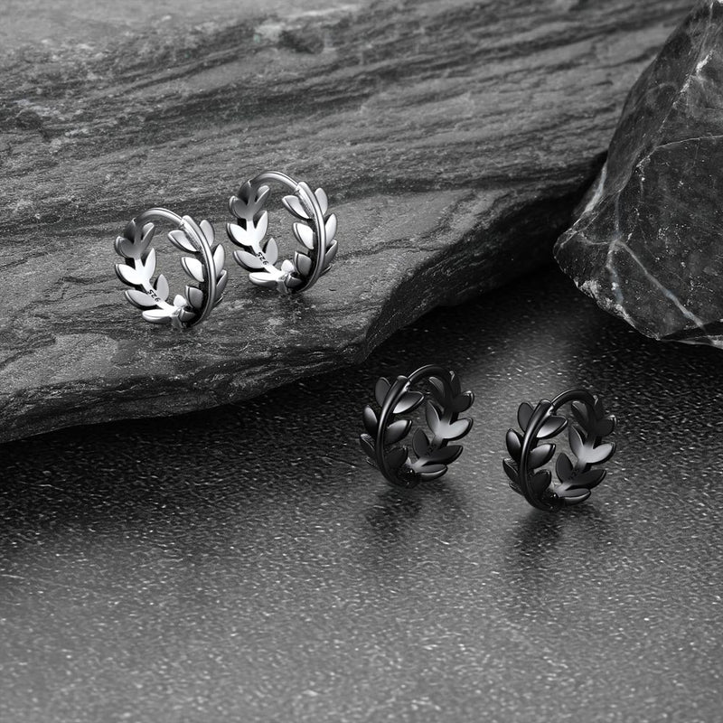 Sterling Silver Small Leaf Hoop Huggie Earrings for