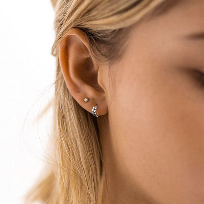 Sterling Silver Small Leaf Hoop Huggie Earrings for