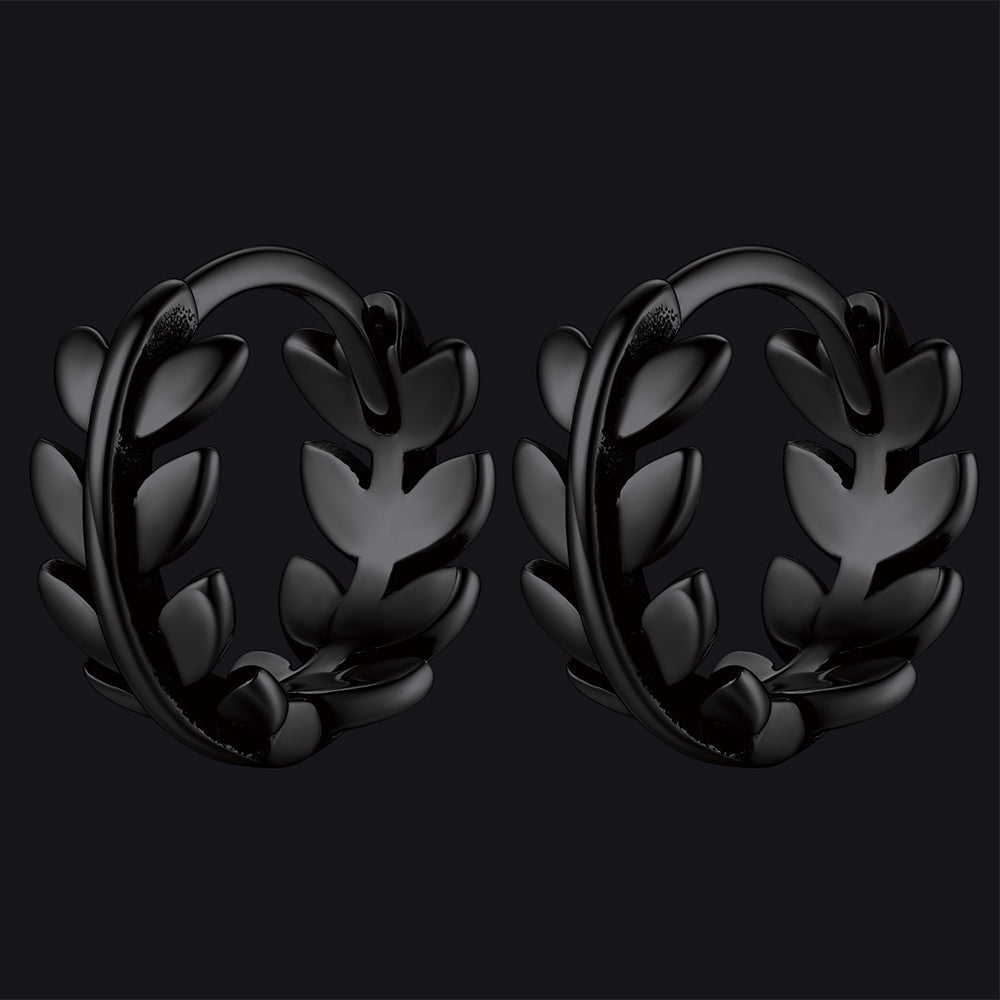 Sterling Silver Small Leaf Hoop Huggie Earrings for
