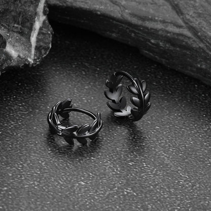 Sterling Silver Small Leaf Hoop Huggie Earrings for