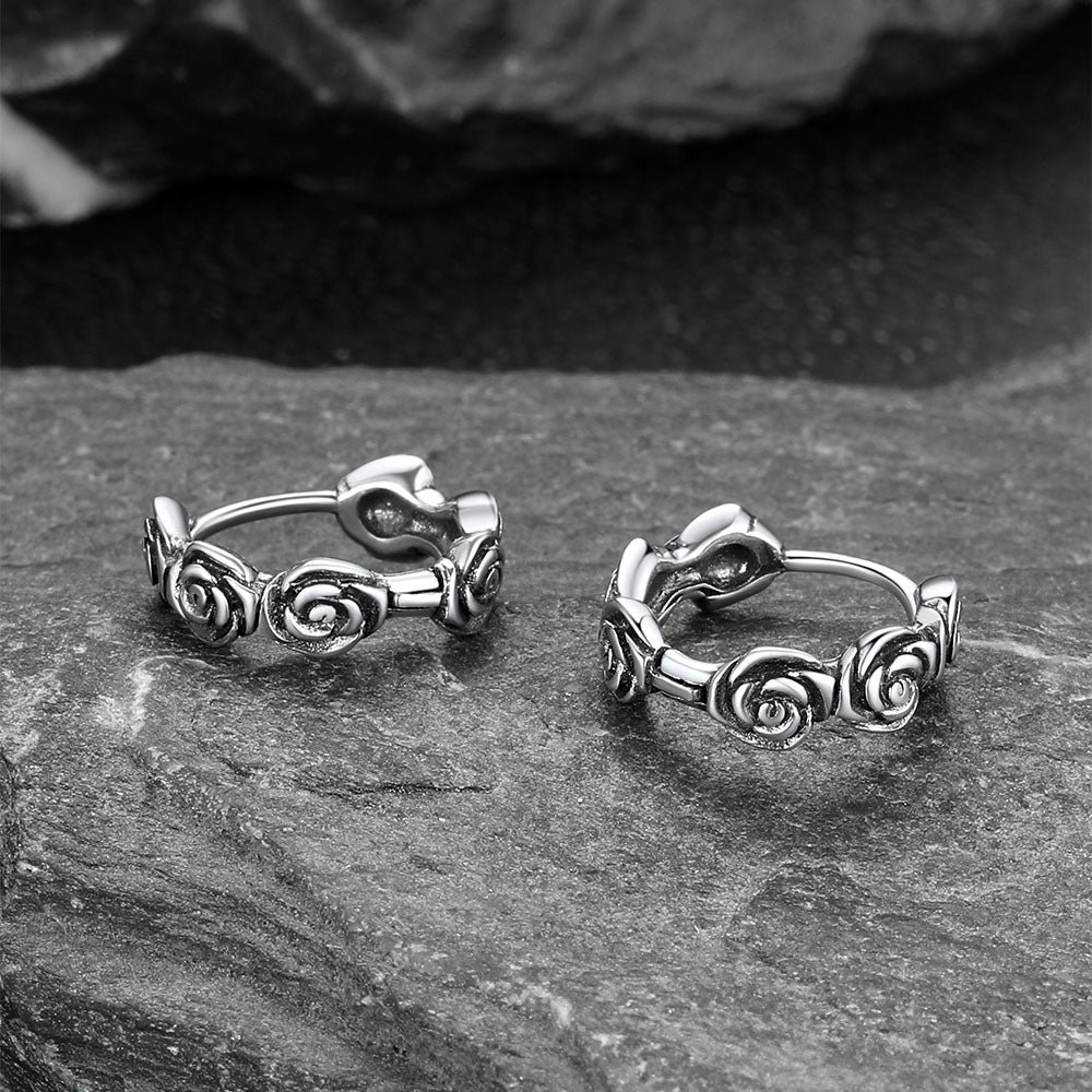 Flash Sterling Silver Chunky Rose Hoop Huggie Earrings for