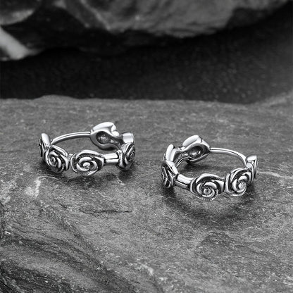 Flash Sterling Silver Chunky Rose Hoop Huggie Earrings for