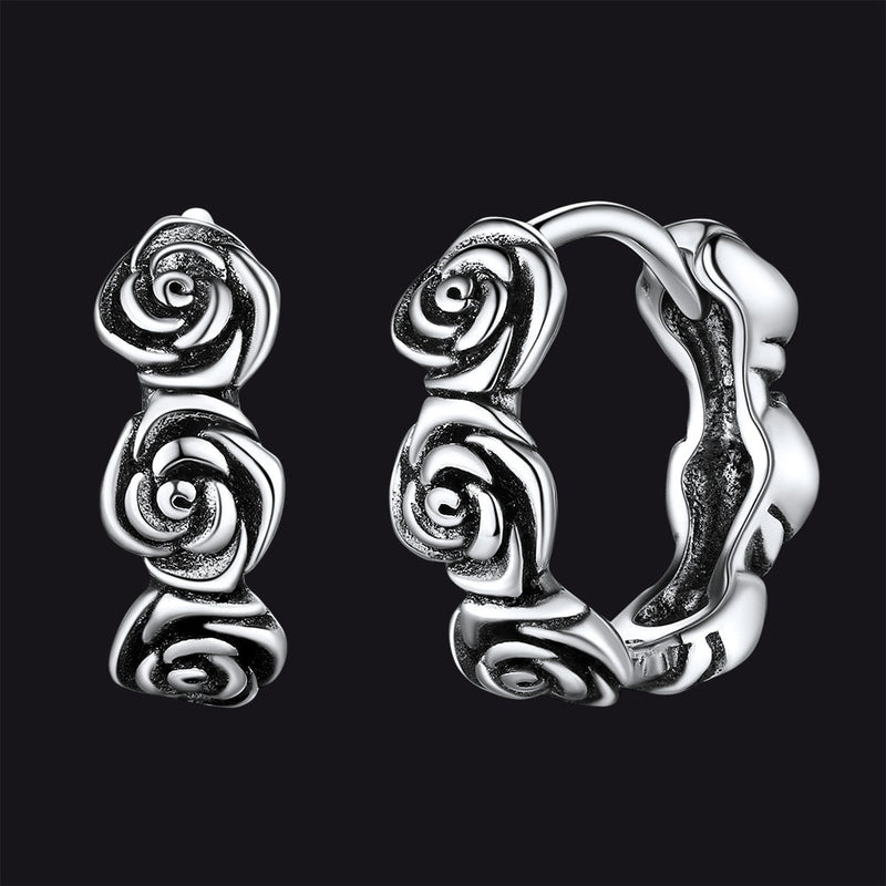 Flash Sterling Silver Chunky Rose Hoop Huggie Earrings for