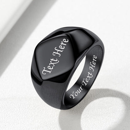 Custom Text Chunky Thick Heavy Signet Ring Gift for Dad