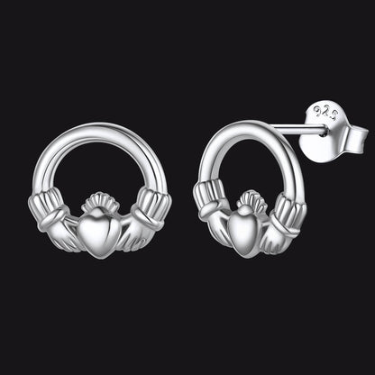 Sterling Silver Irish Celtic Claddagh Stud Earrings for