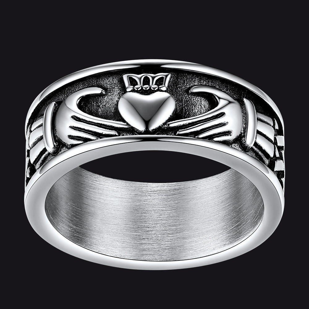 Celtic Claddagh Love Wedding Band Ring for